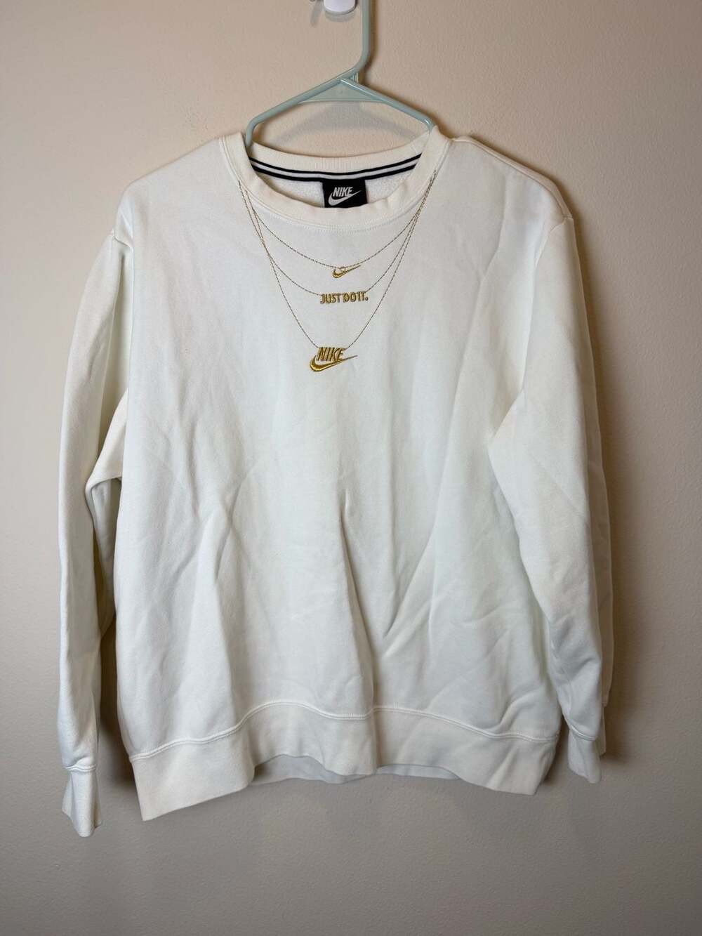 Nike Glam Dunk Crewneck Sweatshirt White Gold Chain Embroidery Size S